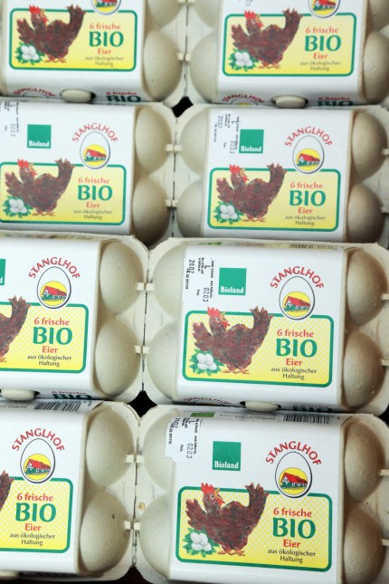 Eier in einem Bio-Supermarkt in Gröbenzell, 2013