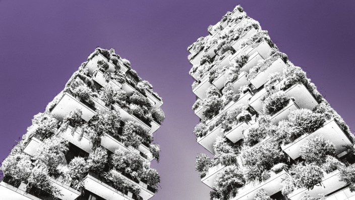 MILAN, ITALY - JULY 30, 2018: Modern and ecologic skyscrapers with many trees on every balcony. Bosco Verticale, Milan,