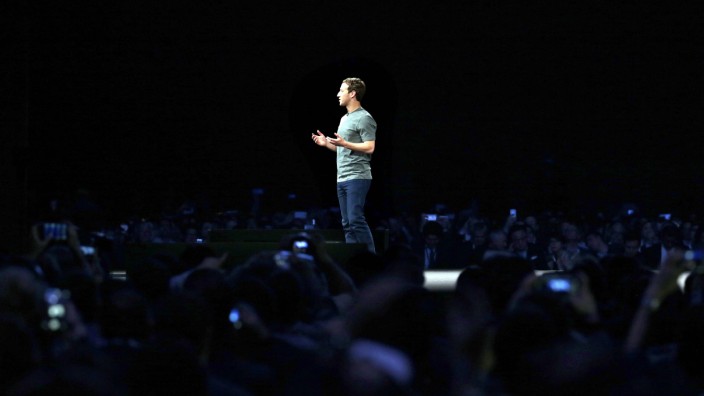 Founder of Facebook Mark Zuckerberg attends the presentation of the new Samsung mobile generation
