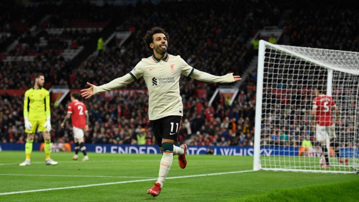 FC Liverpool: Mo Salah bejubelt ein Tor gegen Manchester United