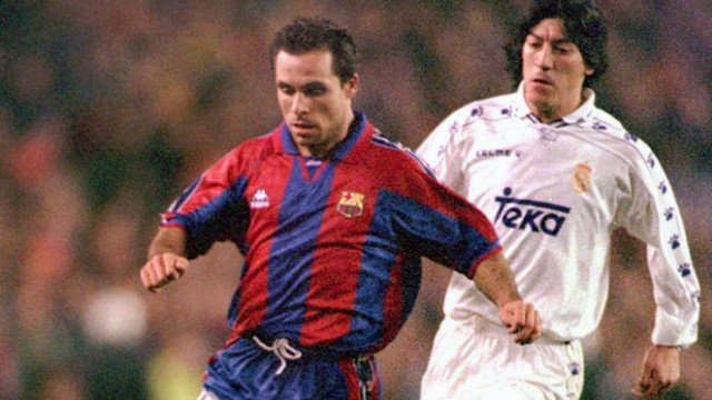 Trainer Koeman und der FC Barcelona: Sergi Barjuan , hier 1996 im Clasico gegen Reals Ivan Zamorano, ist vorerst Interimstrainer beim FC Barcelona.