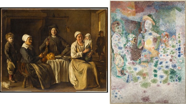Picasso und der Louvre: Links: Louis Le Nains "La Famille heureuse ou Le Retour du baptême" von 1642, rechts Pablo Picassos "Le Retour du baptême d'après Le Nain" von 1917.