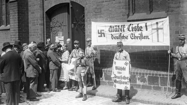 Deutsche Christen werben bei den evangelischen Kirchenwahlen für Stimmen, 1933