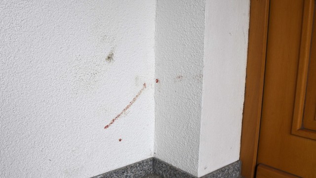 Mittelstetten: Eine Blutspur uind Haarreste zeigen, wo das Wildschwein an der Wand vorbei geschrammt ist.