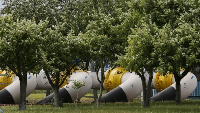 Gas pipes are pictured at a gas-measuring station near Uzhhorod