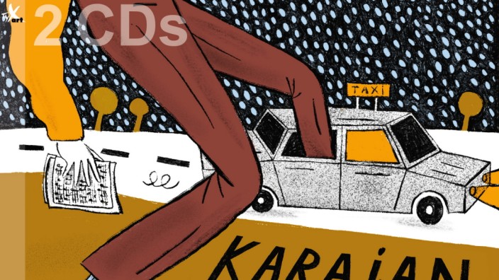 Neues Doppelalbum: Ein großes Ego steigt in ein kleines Taxi - das Cover für das Hörbuch "Karajan steigt ins Taxi".