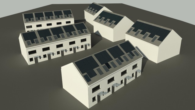 Klimaschutz: Die Eigentümer entwickelten ein "gestalterisches Gesamtkonzept" für Solaranlagen auf sechs nebeneinander liegenden Häusern.