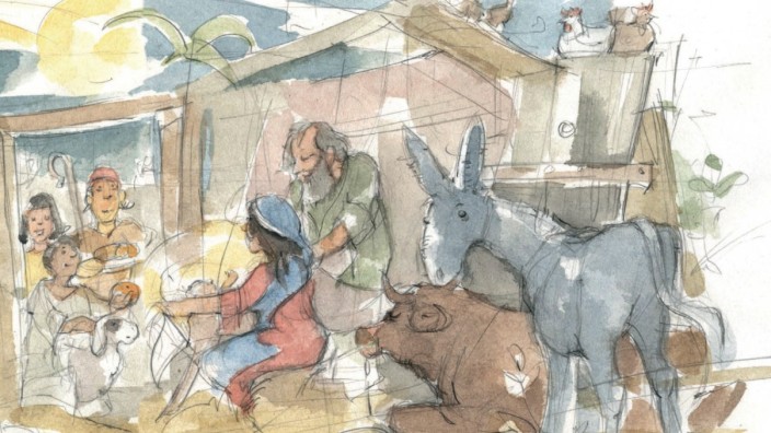 Buch mit CD und Noten zur Weihnacht: Im Stall von Bethlehem dürfen sie nicht fehlen: Ochs und Esel, die in diesem Buch die Geschichte der Heiligen Nacht erzählen.