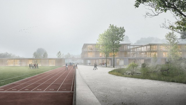 Schulneubau: So soll das neue Gymnasium am Ende aussehen. Simulation: Schürmann Dettinger Architekten