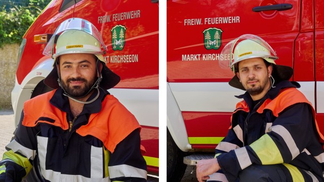Integration: Daham Aljaffal (links) und Ahmed Alkhayat in ihrer Uniform der Freiwilligen Feuerwehr Kirchseeon.