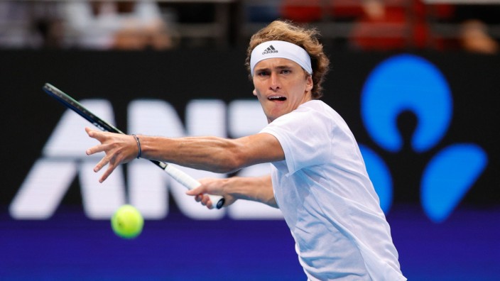 Alexander Zverev of Team Germany plays a shot against Cameron Norrie of Team Great Britain during the ATP, Tennis Herre