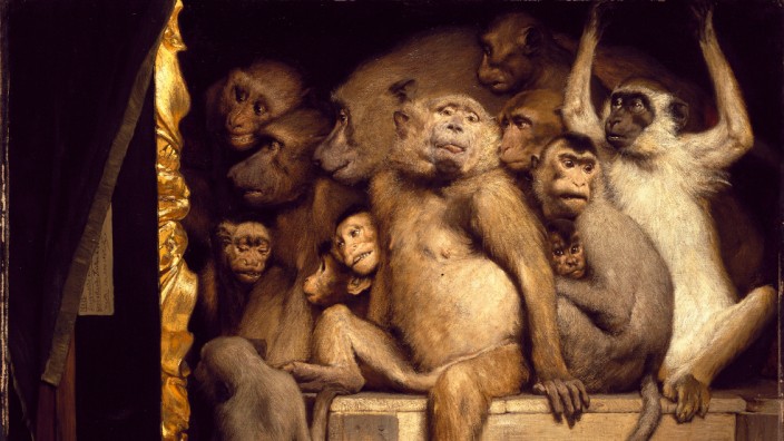 Künstlererbe: Zeitlose Satire auf den Kunstbetrieb und das Kritikerwesen: Gabriel von Max' Gemälde "Affen als Kunstrichter" von 1889.
