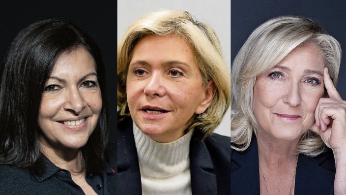 Politikerinnen: Sie treten gegen den Amtsinhaber Emmanuel Macron an: Anne Hidalgo (links), Valérie Pécresse und Marine Le Pen.