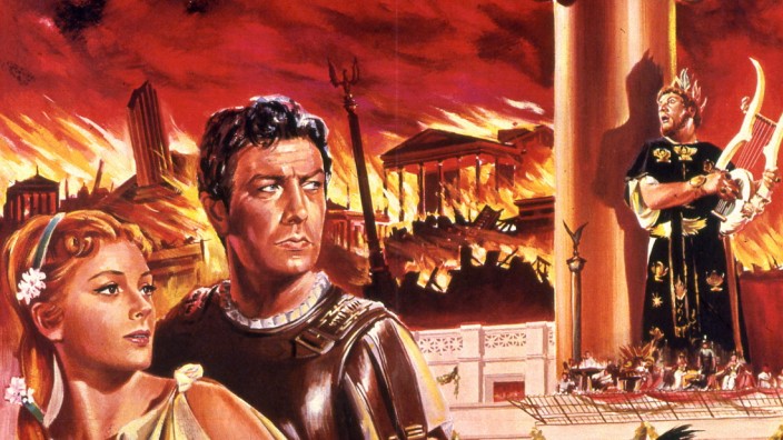 Brauchen wir einen Parlamentsdichter?: Meine Gitarre bringe ich selber mit: Nero besingt auf einem Filmplakat zu "Quo Vadis" das brennende Rom.