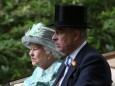 Her Majesty Queen Elizabeth II and Prince Andrew Duke of York arrive on day 5 of Royal Ascot 2018