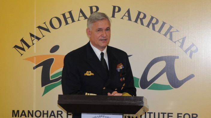 Äußerungen zur Ukraine: Da war er noch im Amt: Vizeadmiral Kay-Achim Schönbach am Freitag in Delhi.