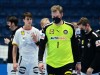Handball-EM: Deutsche Spieler mit Mundschutz auf dem Spielfeld
