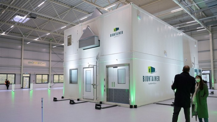 Container-based production line of mRNA-based vaccines of German company BioNTech in Marburg