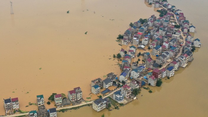 Klimawandel: Überflutetes Wohngebiet in der chinesischen Provinz Jiangxi im Juli 2020.
