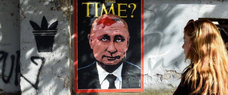 Ein Wandbild in Rom mit Russlands Präsident Wladimir Putin