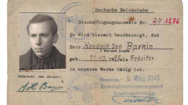 NS-Vergangenheit: Diesen "Beschäftigungsausweis" erhielt Jan Bazuin im März 1945 von der Deutschen Reichsbahn.