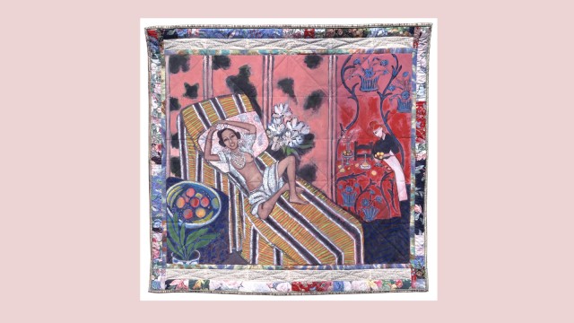 Ausstellung über Faith Ringgold: Das Narrative, das auch historisch eng mit der Geschichte des Quilts verknüpft ist, findet über Werke wie Faith Ringgolds "Jo Baker's Birthday: The French Collection Part II, #10" (1993) verspätet Eingang ins Museum.