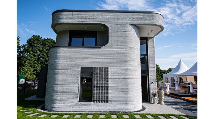 3-D-Druck: Deutschlands erstes Wohnhaus, das mit einem 3-D-Betondrucker erstellt wurde, steht in Beckum (Nordrhein-Westfalen).