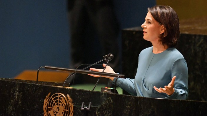 Diplomatie: "Herr Lawrow, Sie können sich selbst täuschen. Aber Sie werden uns nicht täuschen": Außenministerin Annalena Baerbock bei ihrer Rede vor der UN-Vollversammlung.