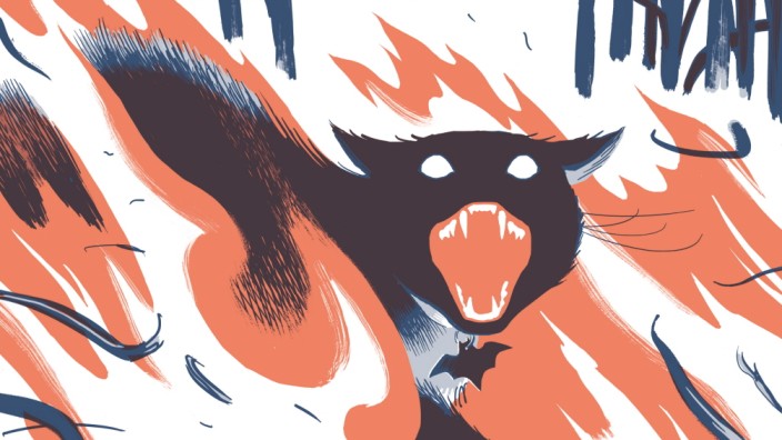 Comic "Kein anderer": Die Farbe Orange bedeutet nichts Gutes in R. Kikuo Johnsons Comic "Kein anderer": Hier ein Alptraum des vielleicht zehnjährigen Brandon von seiner Katze in einem brennenden Zuckerrohrfeld.