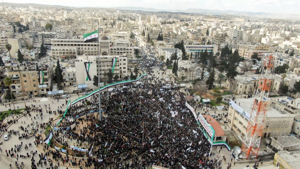 Demonstration marking the 11th anniversary of the start of the Syrian conflict, in the opposition-held Idlib