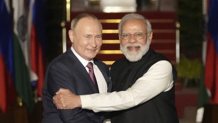 Ukraine-Krieg: Verbündete aus vielen Gründen: Der russische Präsident Putin und der indische Premier Modi im Dezember 2021.