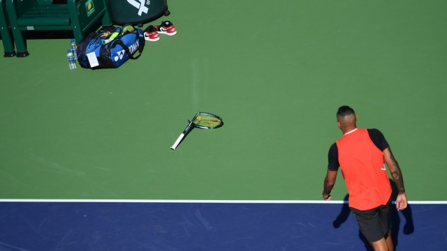 Tennis: A familiar image: Nick Kyrgios and a racket with a broken frame.