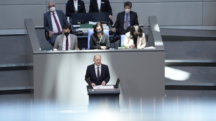 German Bundestag, budget debate 24th session, March 23, 2022 Berlin, Chancellor Olaf Scholz during his speech