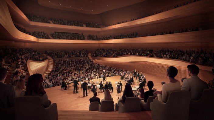 SZ-Diskussion zum Konzertsaal: So soll der große Saal im Konzerthaus im Werksviertel nach den Plänen der Architekten aussehen.
