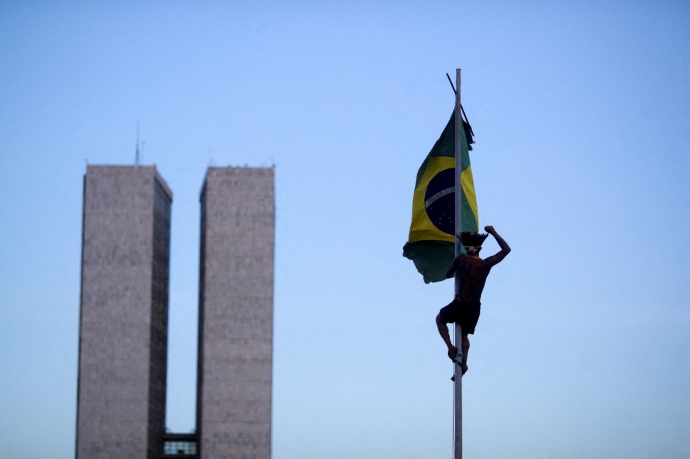 Indigenous people protest against Brazil's President Bolsonaro and for land demarcation, in Brasilia
