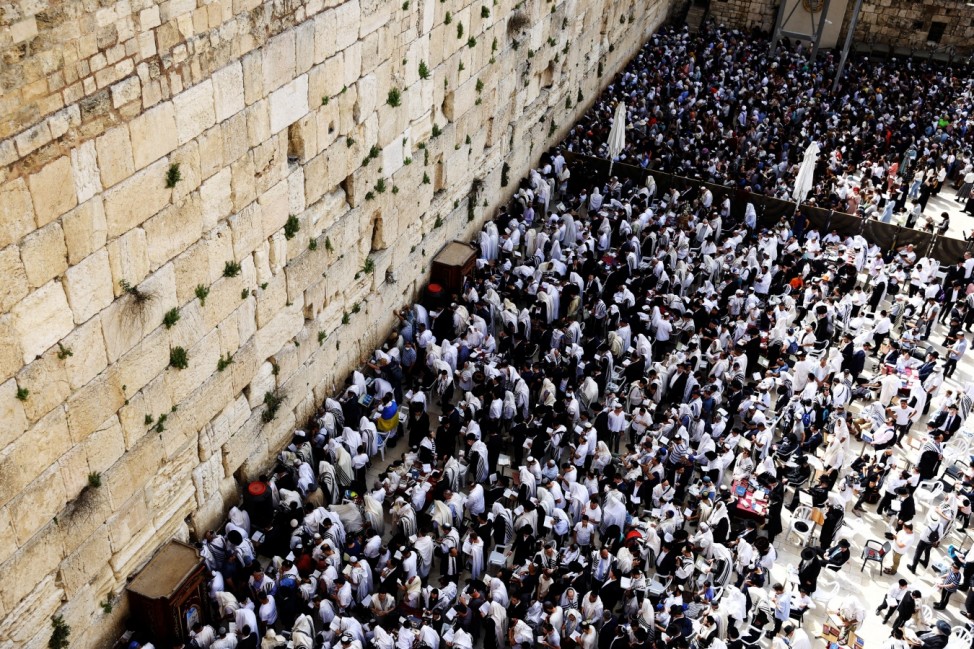 Traditional priestly blessing by the Western Wall, Judaism's holiest prayer site, in Jerusalem's Old City