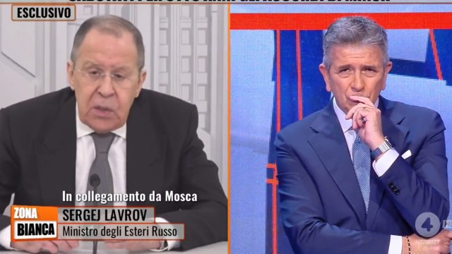 Fernsehen: Soll es bei Pro Sieben Sat 1 nicht geben: Interview mit dem russischen Außenminister Lawrow (links) auf dem Berlusconi-Sender Rete 4.