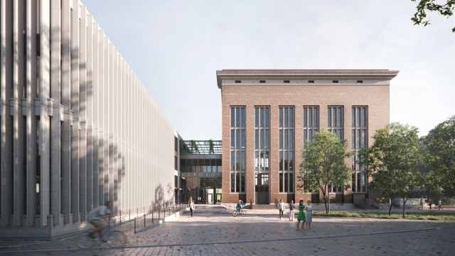 Kulturzentrum Bergson in Aubing: Das Computerbild zeigt, wie Neubau und alte Halle miteinander in Beziehung stehen.