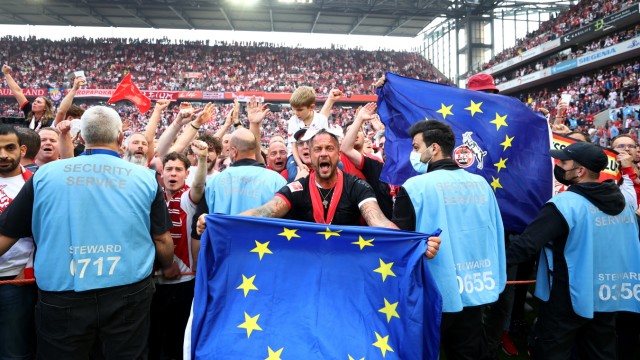Bundesliga round 33: Cologne fans celebrate entering the European Cup - which has yet to be decided.