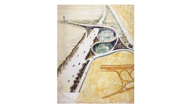 Barragán-Archiv in Weil am Rhein: Brachte offenbar die Moderne nach Mexiko: der Architekt Barragán, hier eine Visualisierung der Autobahnausfahrt, 1957-1962.