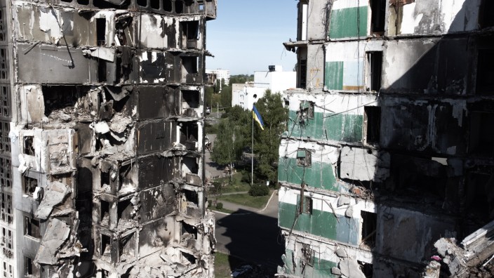 Krieg in der Ukraine: Zerstörte Gebäude in Borodjanka