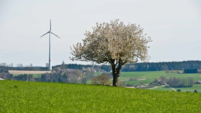 Energiewende im Landkreis: Das bislang einzige Windrad des Landkreises Ebersberg in Hamberg bei Bruck. Im Süden der Kreisstadt könnte ein weiteres entstehen.