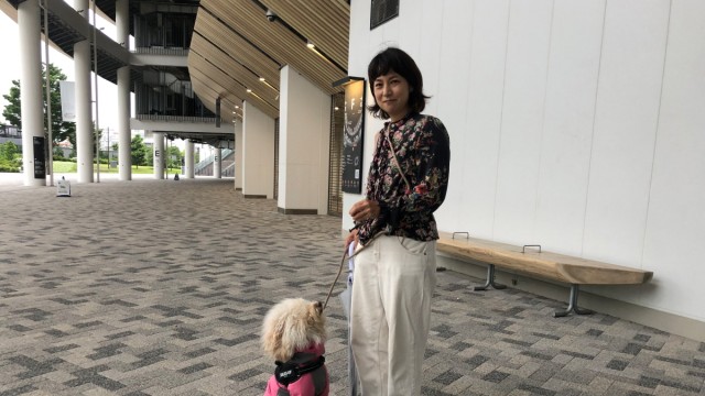 Japan: Bei Regen ideal: Satomi Ejima mit ihrer Labradoodle-Hündin Totto.