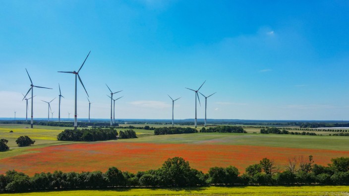 Energiewende: Windräder bedeuten für viele Menschen "auch eine Zumutung", sagt Klimaschutzminister Habeck. Im Bild ein Windkraftpark in Brandenburg.