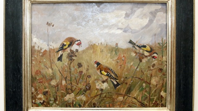 Ausstellung in Weßling: Die wahre Leidenschaft Dahlems waren Vogelbilder - hier seine "Distelfinken".