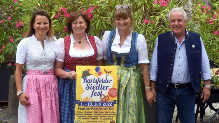 Siedlerfest in Karlsfeld: Stehen schon in den Startlöchern: Festreferentin Christa Berger-Stögbauer (2.v.l.) und Festwirtfamilie Brandl Tochter Julia mit Manuela und Peter Brandl.