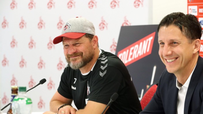 1. FC Köln: Partnerschaft verlängert: Kölns Trainer Steffen Baumgart (links) und Sportchef Christian Keller.