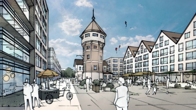 Wohnungsbau: So stellt sich die ECE Group den neuen Marktplatz von Kirchseeon auf dem ehemaligen Bahnschwellengelände vor.