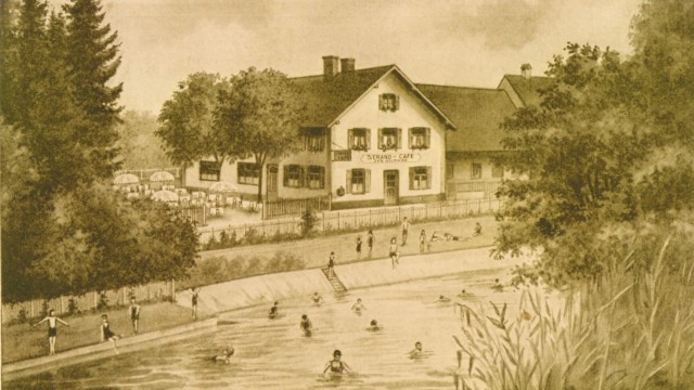 SZ-Serie: Ortsgedächtnis: Eine historische Postkarte wirbt für das ehemalige "Strand-Café" an der Amper.