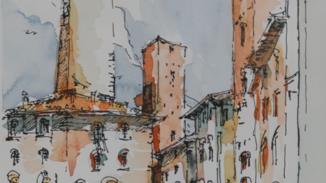 Karlsfeld: Während einer Toskana-Reise hat sie den Marktplatz von San Gimignano künstlerisch festgehalten.